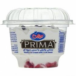 میهن بستنی لیوانی وانیلی با سس میوه ای